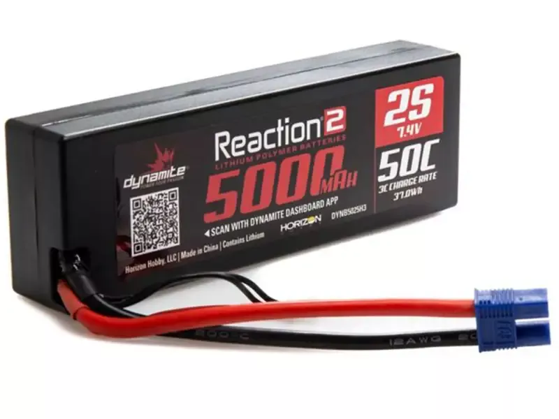 2 Cell 5000mAh 7.4V 50C LiPo, Hardcase: EC3