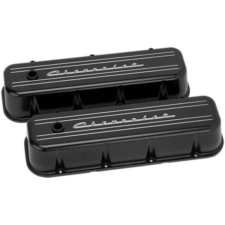 Billet Specialties - BBC Tall Valve Cover Chevrolet Script Black