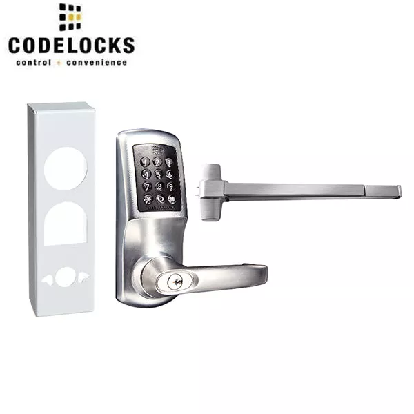 *Discontinued* CodeLocks - CL5510 Gate Box Kit - Electronic Door Exit Trim with Panic Rim Exit Device - Heavy Duty - Panic Access Kit - Brushed Steel - Grade 2