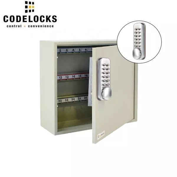 *Discontinued* CodeLocks - Key Secure Hook Key & Padlock Cabinet w/ CL160 - Mechanical Lock - Tubular Mortise Latch - Hold Back Feature - QuickCode - Optional Storage