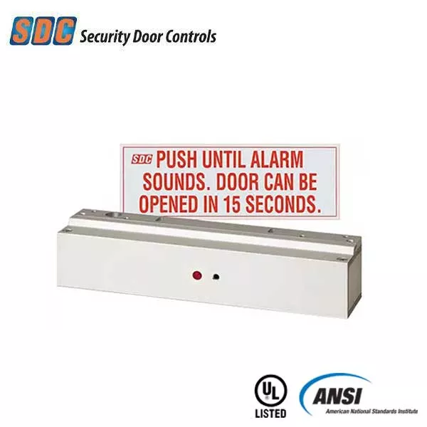 *Discontinued* SDC - 1581S - Delayed Egress Single Mini Magnetic Lock - BOCA Code Compliant - Integrated - Surface Mount - 650lbs - 12/24VDC - Aluminum - Grade 1
