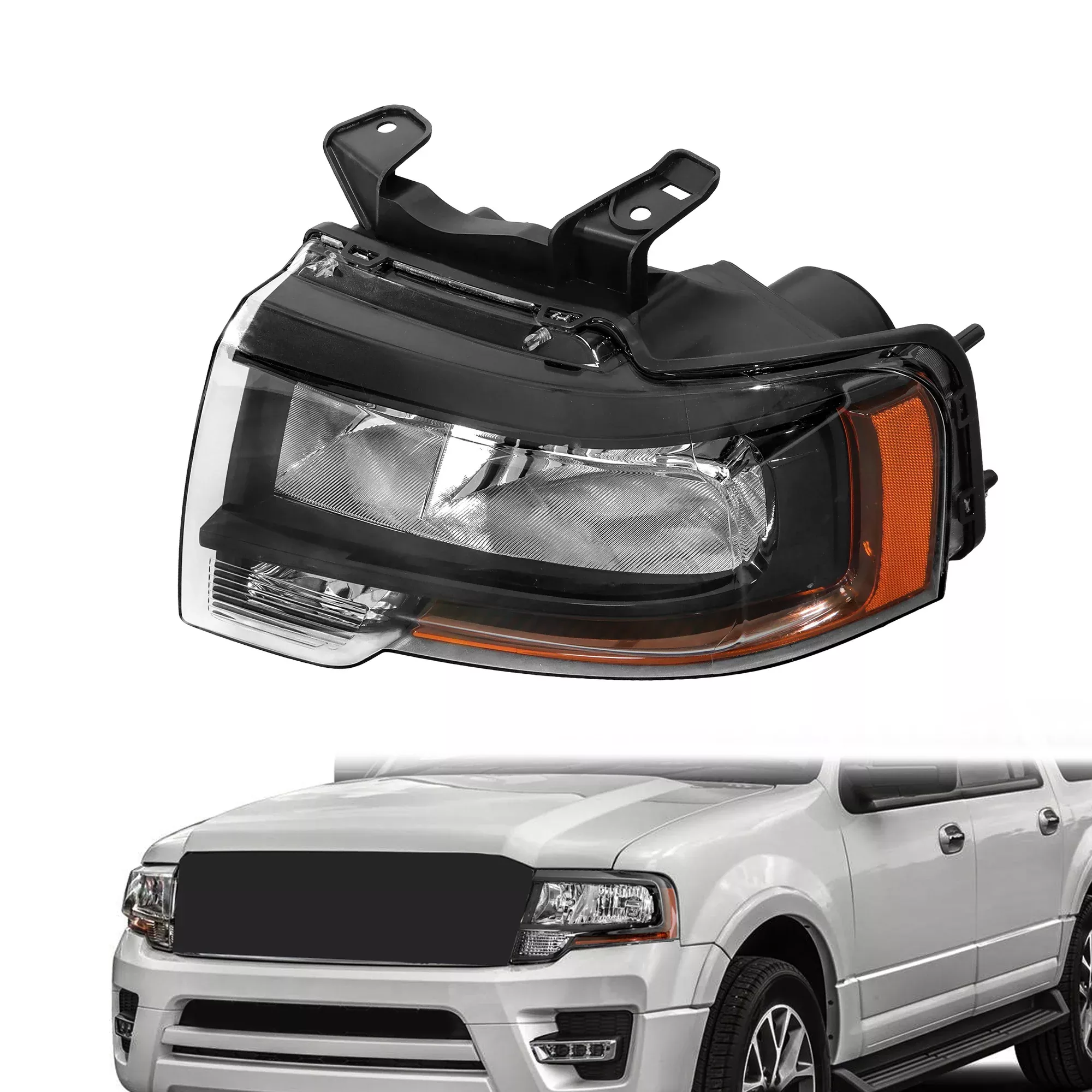 Driver Side Headlight Assembly Black Replacement for Expedition 2015 2016 2017 Headlamp Assembly LH Replacement for FL1Z13008K