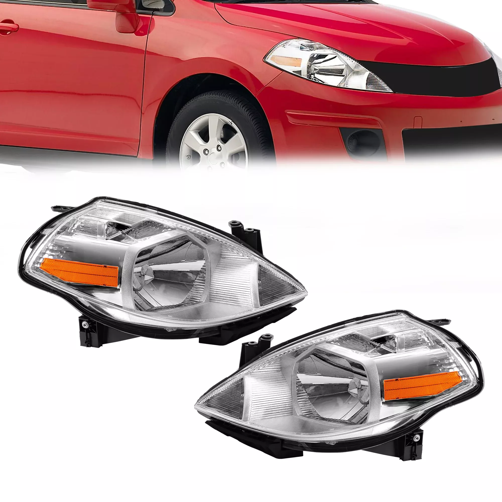 Headlight Assembly Left and Right Halogen Headlamp Replacement for V-ersa 2007-2012