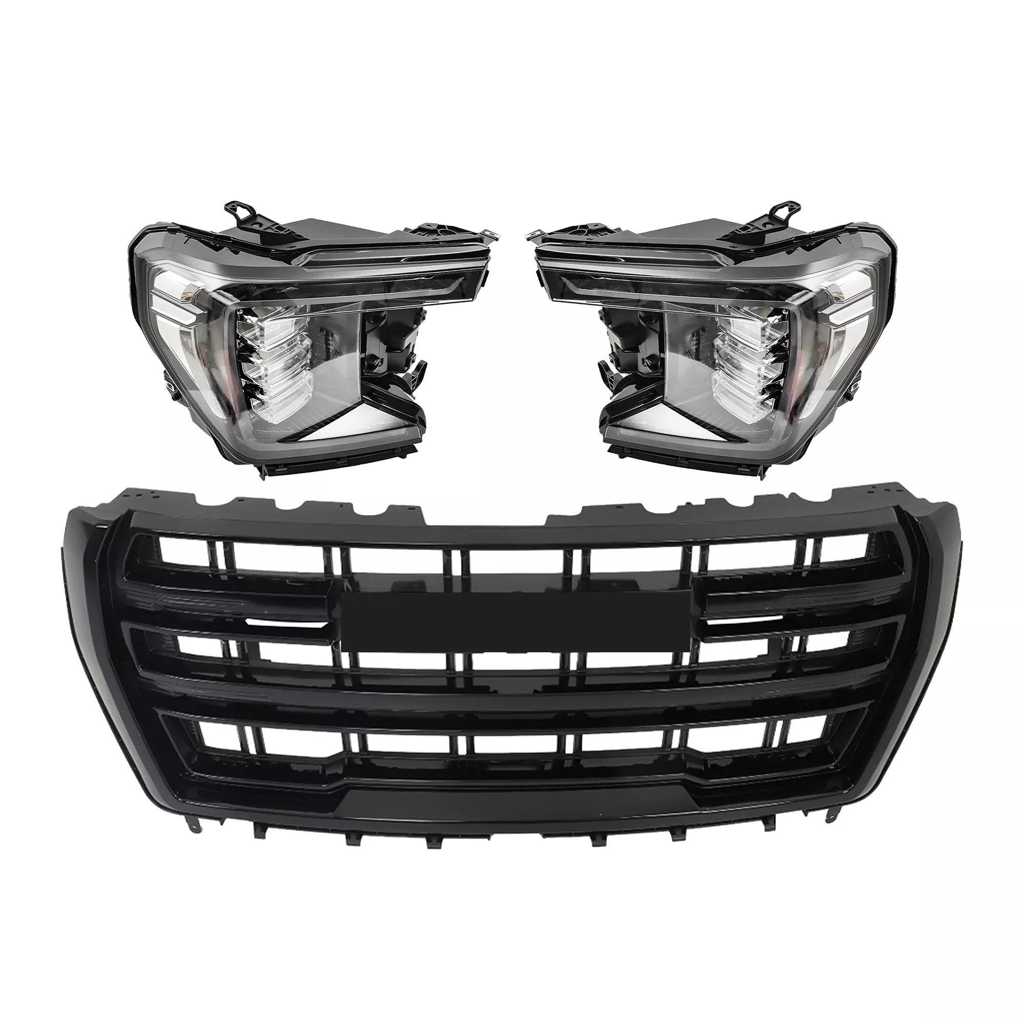 Labwork Left+Right LED Headlight&Front Upper Grille For 2021-23 GMC Yukon Black