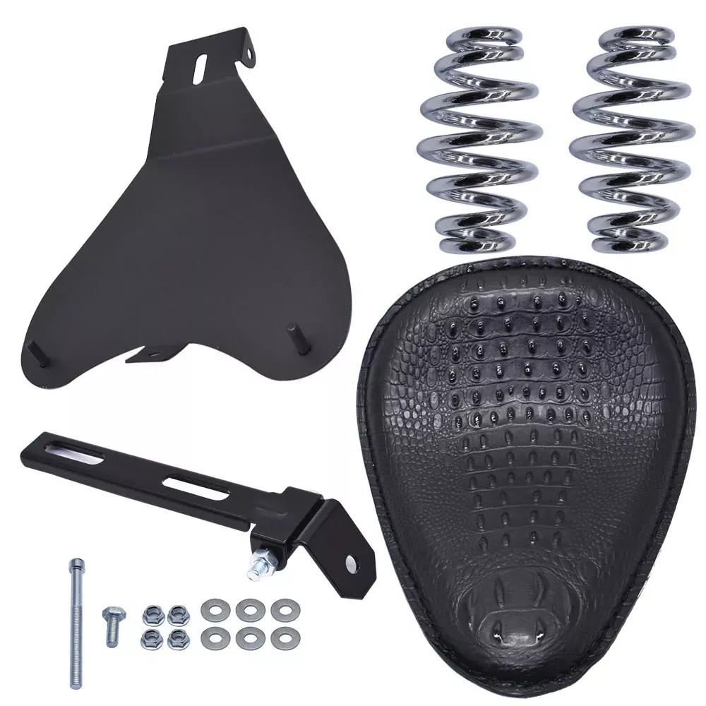labwork Motorcycle Crocodile Style Leather Solo Seat with Base Plate Bracket Replacement for Chopper Bobber Dyna Sportster