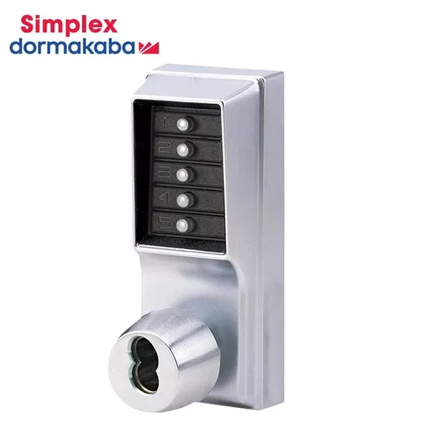 Simplex - 1041B - Mechanical Pushbutton Cylindrical Knob Lock - Combination Entry - SFIC Prep - 2¾" Backset - Satin Chrome - Grade 1