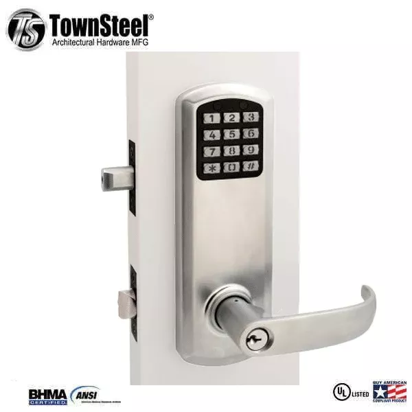 TownSteel - E-Genius 2000 - Interconnected Electronic Push Button Lock - Entry - 4" - On Center - Right Handed - Flat Black - Grade 1